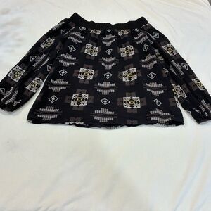 Flowers of Romance Boho Off-Shoulder Smocked Embroidered Blouse Small